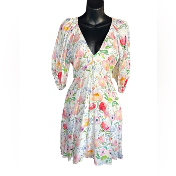 LUCY PARIS women’s azalea mini dress in white floral Linen size M NWT - Picture 10 of 15